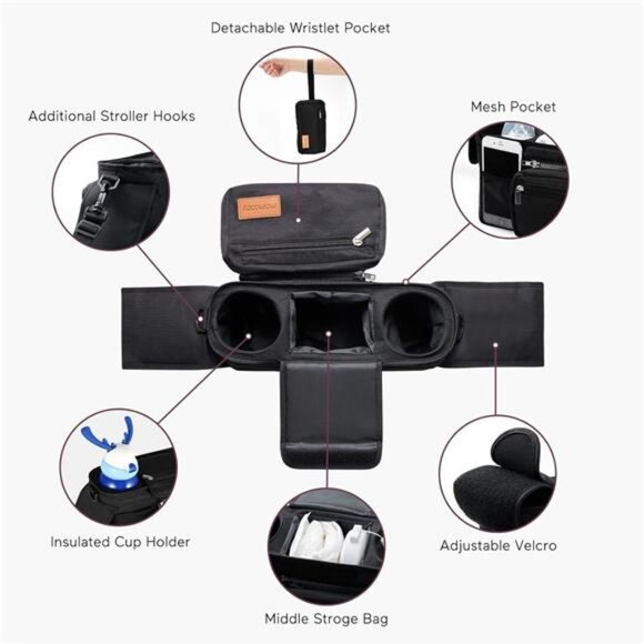 Universal Stroller Organizer with Insulated Cup Holder Detachable Phone  Bag - Picture 5 of 7